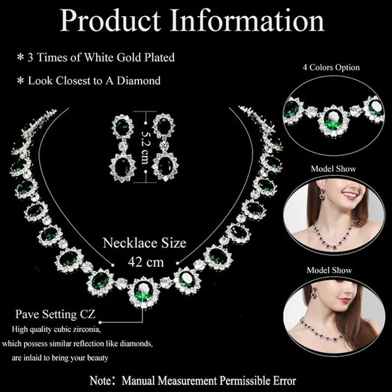 Gloriya Elegant Red Zirconia And White CZ Paved Setting Flower Pendant Earrings Necklace Jewelry Sets for Bridal Wedding Accessories