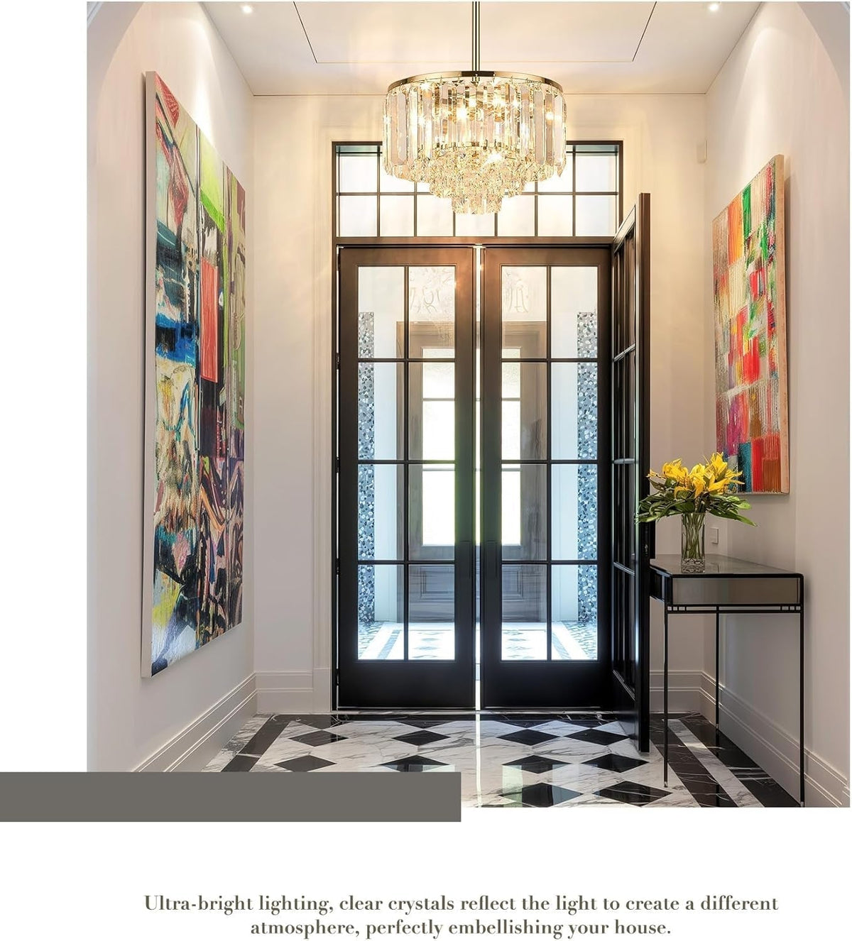 Gold Chandelier, 4-Tier Crystal Chandelier, Modern Pendant Light for Dinning Room Kitchen Island Bedroom Entryway, CC4215-3W-G