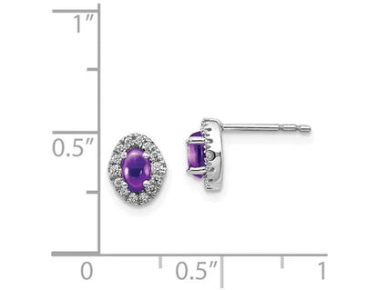14K White Gold Solitaire 7/10 Amethyst Cabochon Earrings with Diamonds