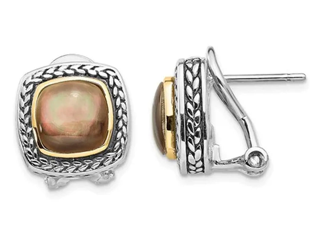 Black Mother of Pearl Earrings in Sterling Silver with 14K Gold Accents