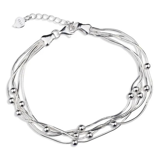 925 Sterling Silver Five Layers Beads Charm Barcelet Jewelry for Women Wedding Charm Ankle Bracelet Chains Bangle Jewelry
