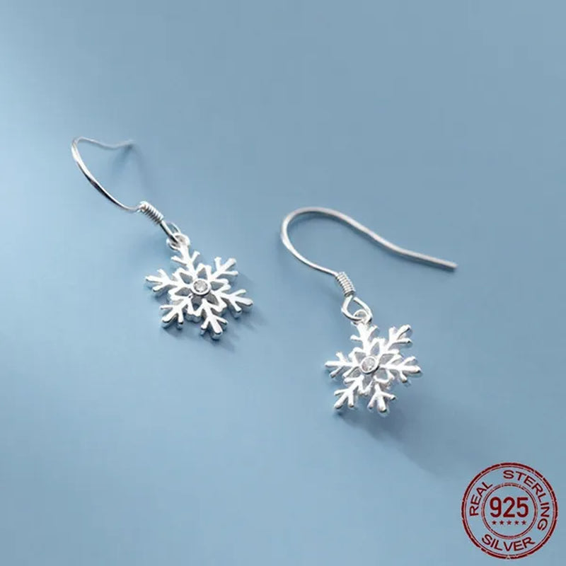 925 Sterling Silver Beautiful Snowflakes Drop Eaerrings for Women Fashion Jewelry Earrings