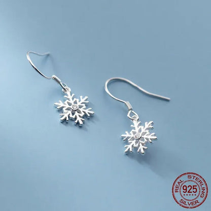 925 Sterling Silver Beautiful Snowflakes Drop Eaerrings for Women Fashion Jewelry Earrings