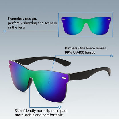 Sunglasses, Rimless Mirrored Sun Glasses with Reflective One-Piece Lens, B4114