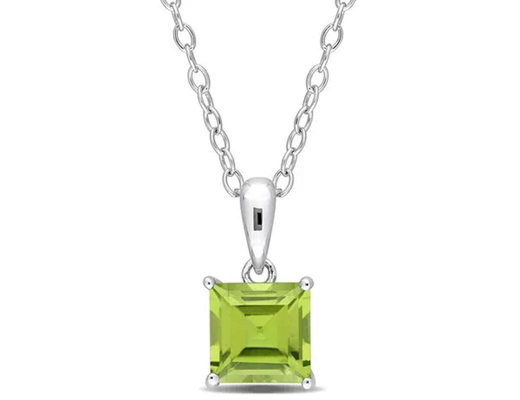 1.20 Carat (ctw) Princess-Cut Peridot Solitaire Pendant Necklace in Sterling Silver with Chain