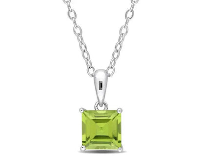 1.20 Carat (ctw) Princess-Cut Peridot Solitaire Pendant Necklace in Sterling Silver with Chain