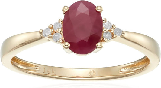 14K Yellow Gold Ruby and Diamond Classic Engagement Ring (1/10 Cttw, I-J Color, Clarity I2-I3), Size 7