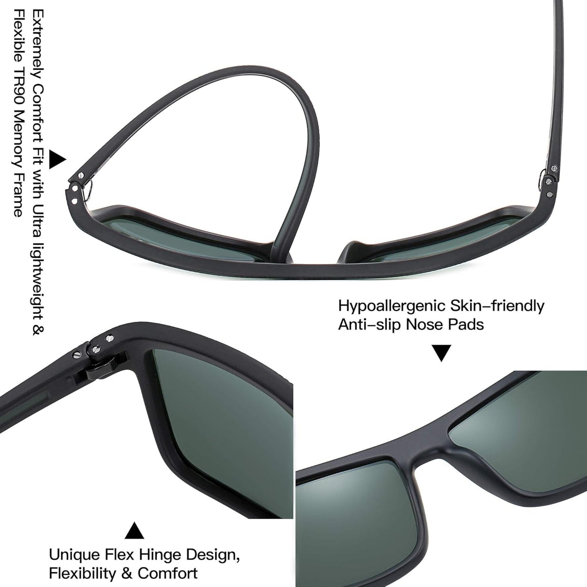 Polarized Sunglasses for Men Lightweight TR90 Frame UV400 Protection Square Sun Glasses