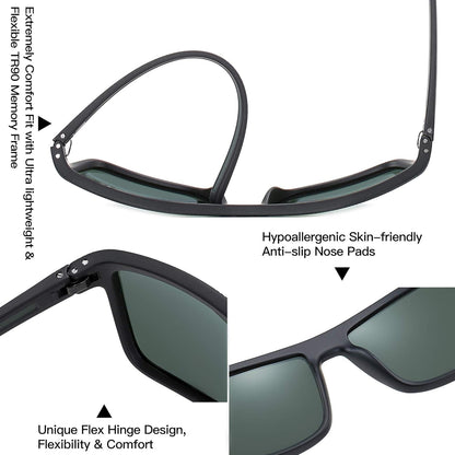 Polarized Sunglasses for Men Lightweight TR90 Frame UV400 Protection Square Sun Glasses