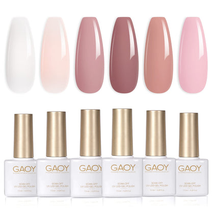 Jelly Milky White Gel Nail Polish Set, 6 Translucent Sheer Maroon UV Colors for Art Home DIY Manicure Kit