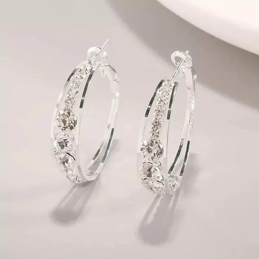 European and American Fashion Hoop Earrings Women's Earrings Micro-inlaid White Zircon Delicate Earrings Romantic Valentine's Day Gift Engagement Earrings Wedding Earrings Anniversary Women's Jewelry