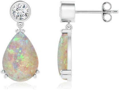Natural Opal Drop Earrings for Women Girls in Sterling Silver/14K Solid Gold/Platinum | October Birthstone Jewelry Gift for Her | Birthday | Wedding | Anniversary