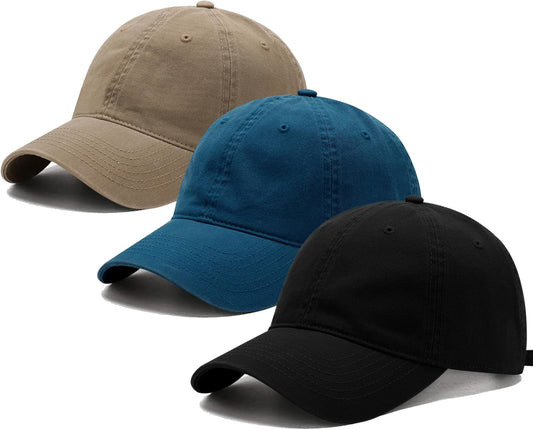 3 Pack Washed Plain Vintage Baseball Cap Cotton Adjustable Twill Bulk Low Profile Classic Dad Hat for Men/Women