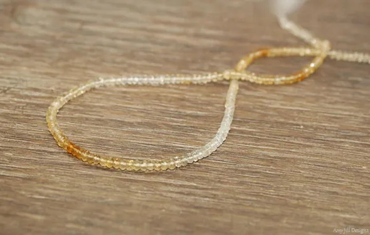 Shaded Citrine Necklace, Sterling Silver or Gold Filled, Citrine Jewelry, Beaded, November Birthstone, Layering Necklace