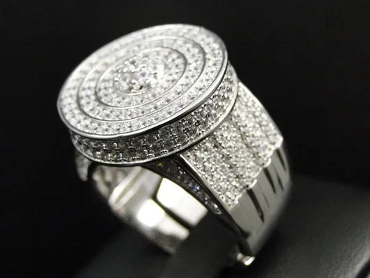 Mens White Sapphire 925 Silver Plated Eternity Pinky Ring Size 6-10