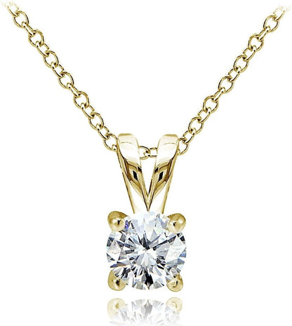 Yellow Gold Flashed Sterling Silver Genuine, Created and Simulated 5Mm round Solitaire Necklace
