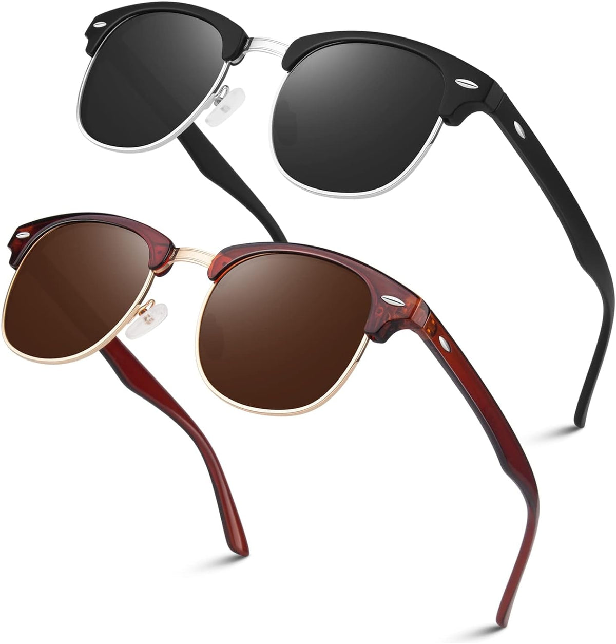 Polarized Semi Rimless Sunglasses for Men Women, Classic Retro Shades Half Frame Driving Sun Glasses UV Protection