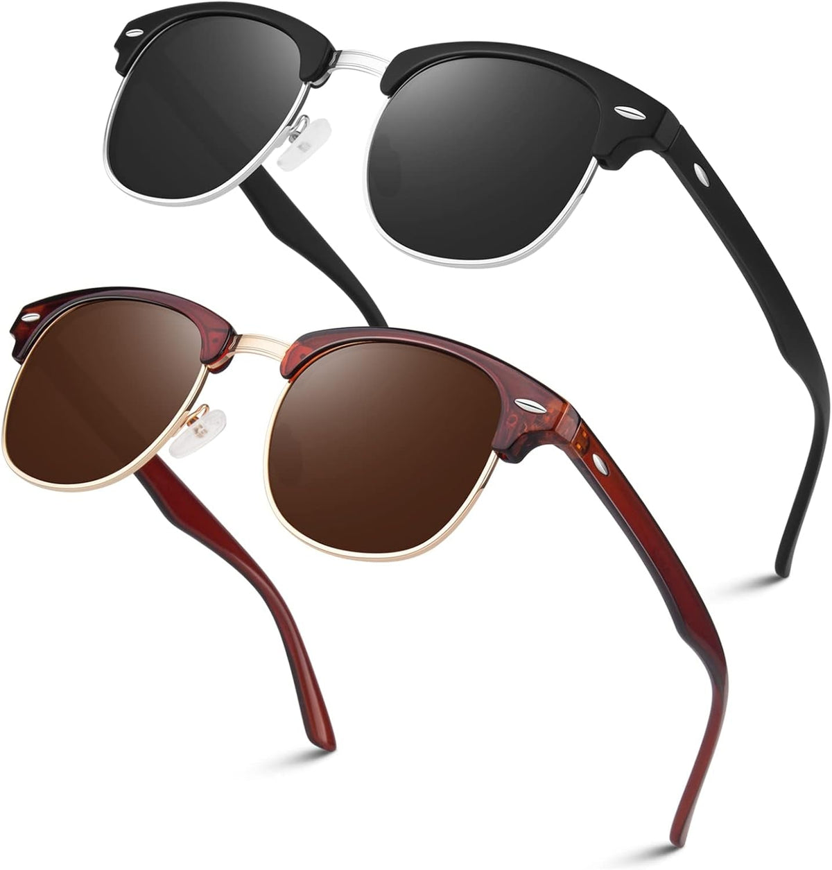 Polarized Semi Rimless Sunglasses for Men Women, Classic Retro Shades Half Frame Driving Sun Glasses UV Protection
