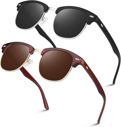 Polarized Semi Rimless Sunglasses for Men Women, Classic Retro Shades Half Frame Driving Sun Glasses UV Protection