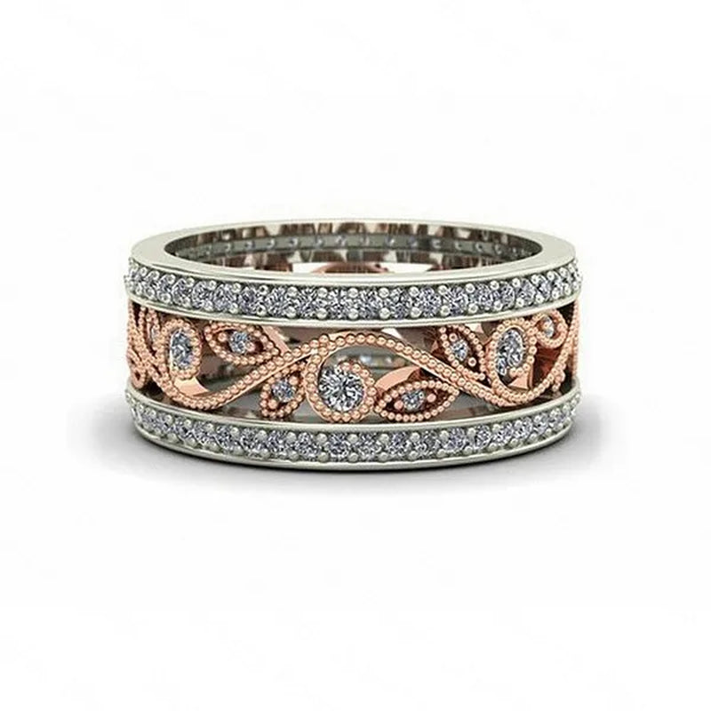 Rose Gold Plated Shiny CZ Flowers Wedding Band White Gold Plated Cubic Zirconia Promise Rings Eternity Jewelry for Women Party Black Friday Deals Fashion Gifts Size 6-9 Christmas & Valentine's Day Jewelry Gifts Vendredi Noir Bijoux