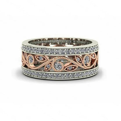 Rose Gold Plated Shiny CZ Flowers Wedding Band White Gold Plated Cubic Zirconia Promise Rings Eternity Jewelry for Women Party Black Friday Deals Fashion Gifts Size 6-9 Christmas & Valentine's Day Jewelry Gifts Vendredi Noir Bijoux