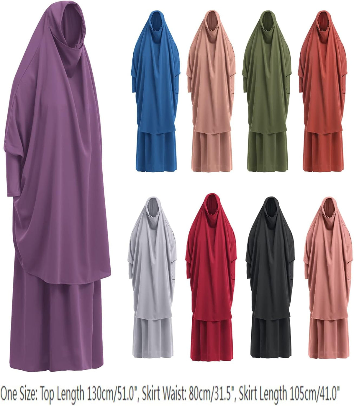 Prayer Clothes for Muslim Women Islamic Abaya Suit Maxi Skirt + Khimar Hijab 2Pcss Burka Jilbab Kaftan