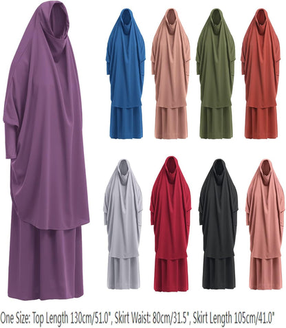 Prayer Clothes for Muslim Women Islamic Abaya Suit Maxi Skirt + Khimar Hijab 2Pcss Burka Jilbab Kaftan