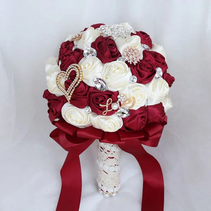 20CM Simulation Silk Rose Wedding Bouquet Diamond Pearl Brooch Bridal Bouquets Romantic Bridesmaid Holding Flowers