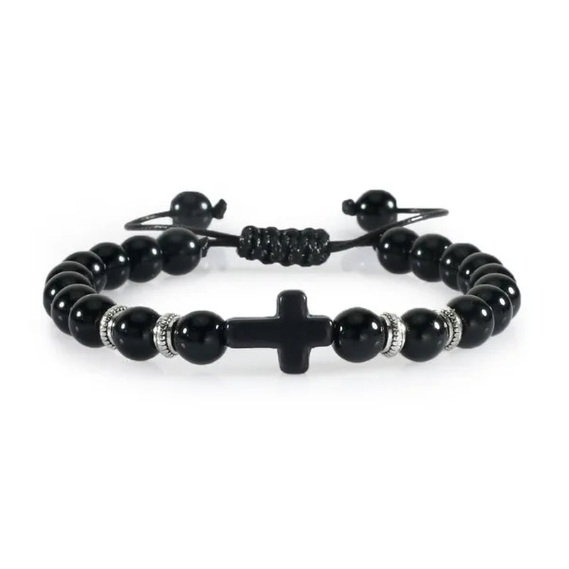 Handmade Natural Stone Wooden Beaded Bracelet Christian Jesus Cross Braided Bracelets Men Women Prayer Yoga Jewelry Gift