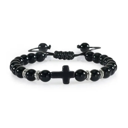 Handmade Natural Stone Wooden Beaded Bracelet Christian Jesus Cross Braided Bracelets Men Women Prayer Yoga Jewelry Gift
