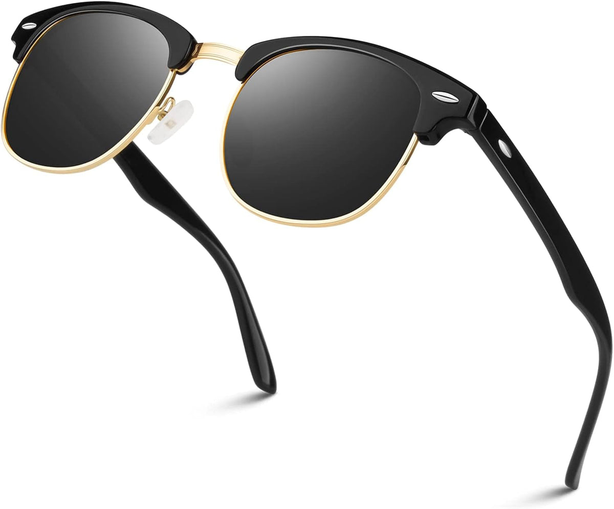 Polarized Semi Rimless Sunglasses for Men Women, Classic Retro Shades Half Frame Driving Sun Glasses UV Protection