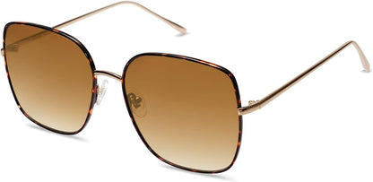 Trendy Oversized Square Metal Frame Sunglasses for Women Men Flat Mirrored Lens UV Protection Sunglasses SJ1146