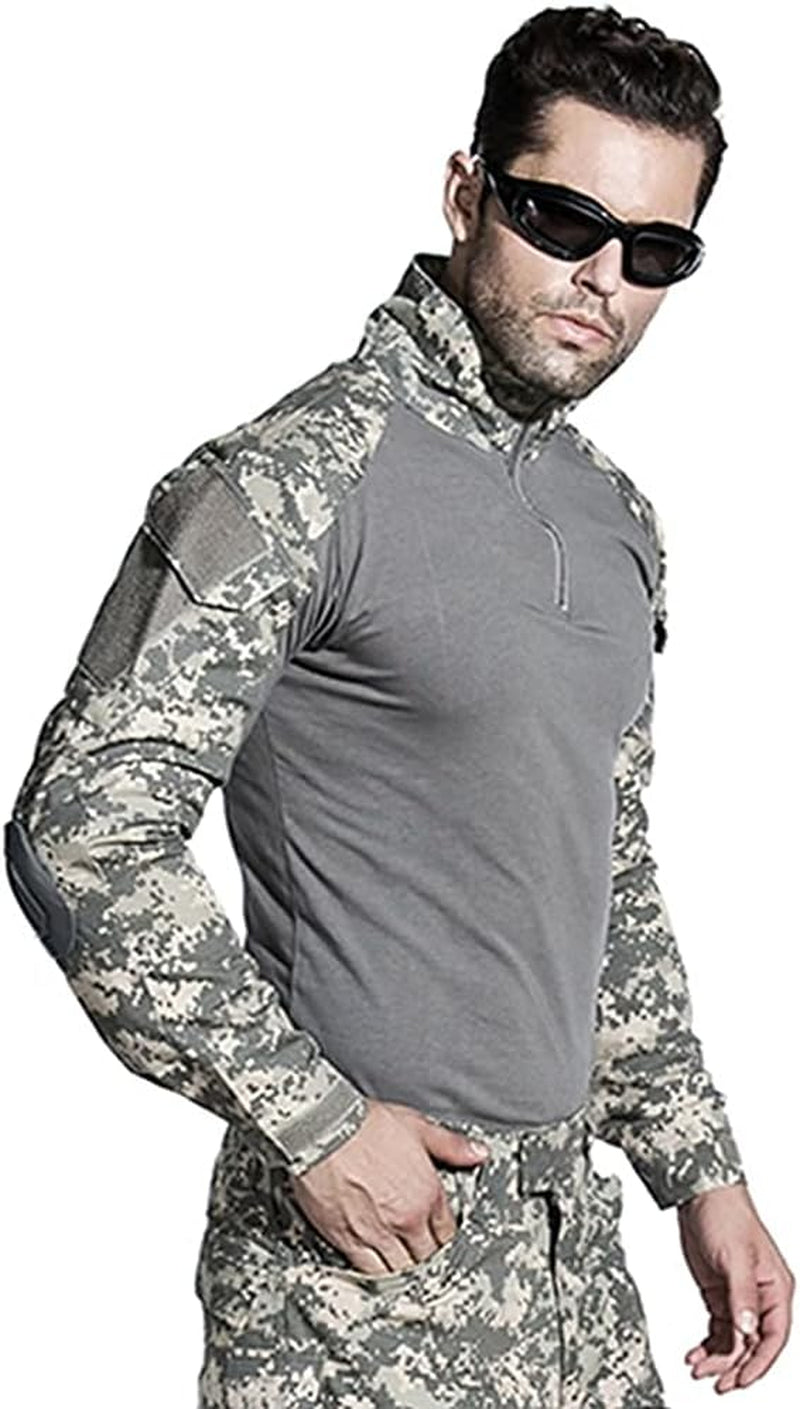 Mens Tactical Military Suits Long Sleeve Rip-Stop Uniforms Combat Shirt and Pants Elbow Knee Pads