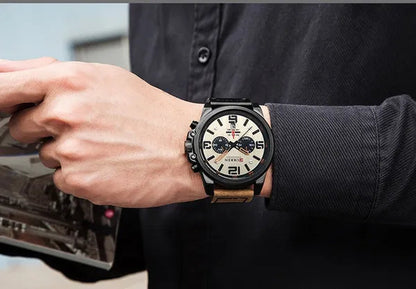 CURREN Men Quartz Watch Army Military Water-proof Calendar Chronograph Wristwatch Leather Strap Male Sport Watches