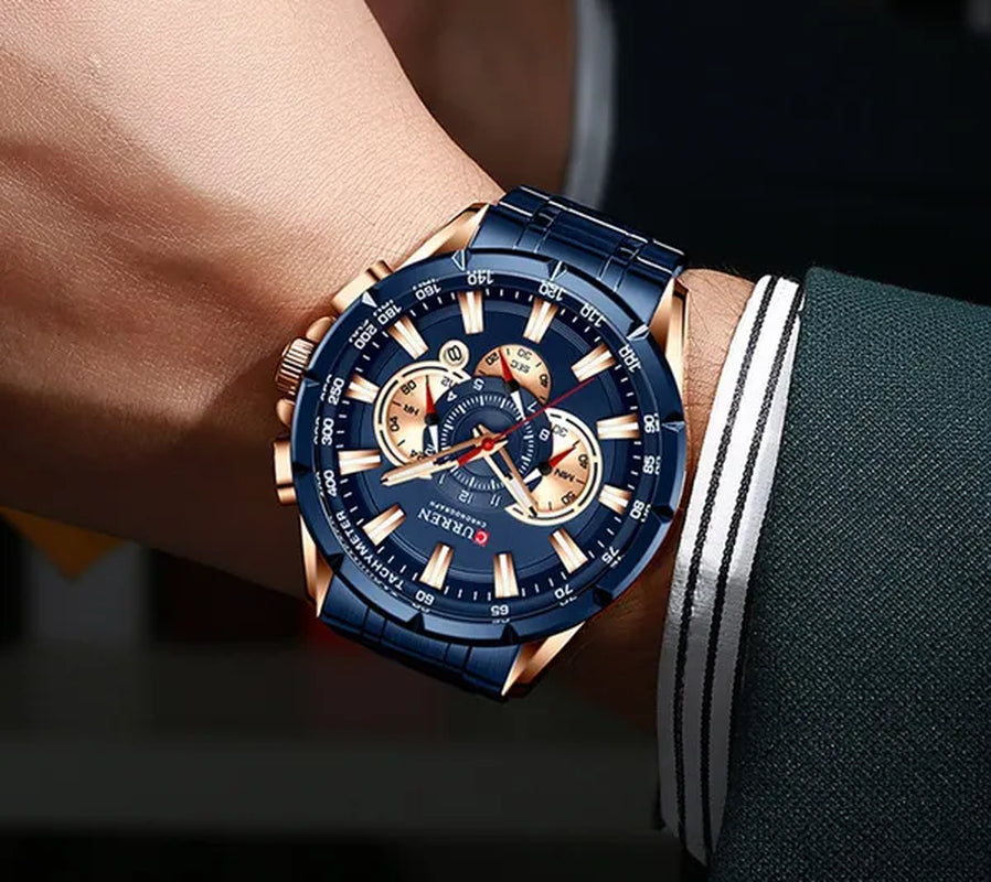 CURREN 8363 Watches For Men Luxury Chronograph Calendar Day Quartz Full Steel Men's Wristwatch