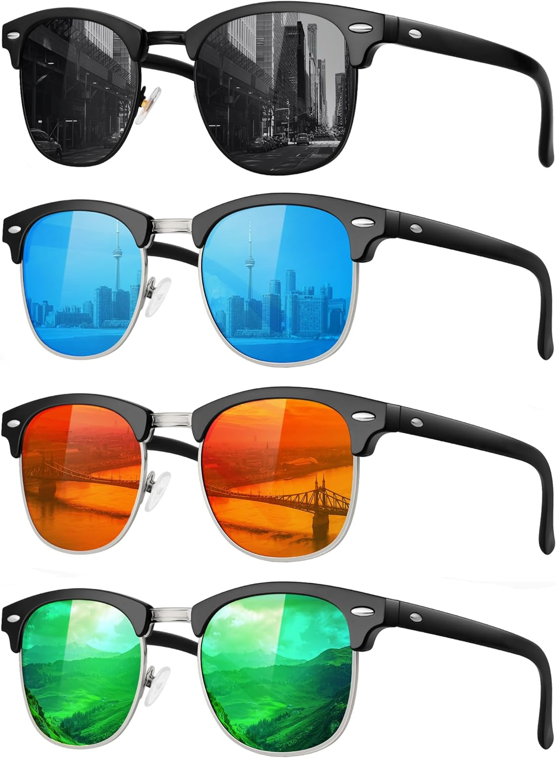 Classic Polarized Sunglasses for Men and Women Retro Style Semi Rimless Frame Sun Glasses 100% UV Protection Goggles