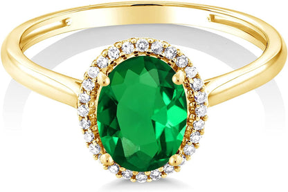 10K Yellow Gold 8X6MM Oval Gemstone Birthstone and White Diamond Halo Engagement Ring | Wedding Anniversary Promise Gold Ring for Women | Available in Size 5-10