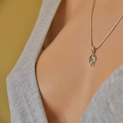 Small Mother of God Pendant Sterling Silver 925 Saint Mary Religious Necklace round Charm Jewelry