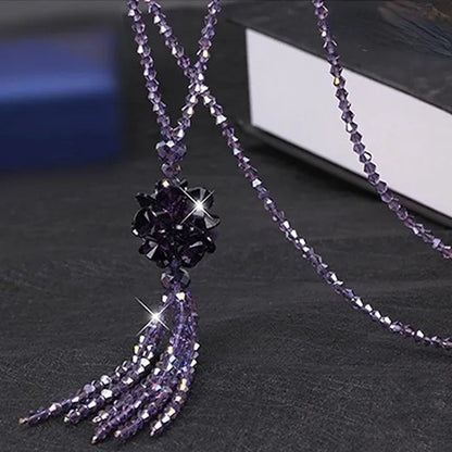 Crystal Bead Female Pendant Necklace Tassel Long Sweater Chain Necklace Decoration