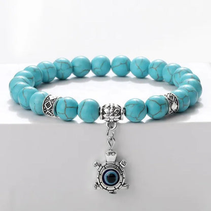 Turkey Evil Eye Beaded Bracelets Butterfly Buddhist Palm Hand Owl Turtle Alloy Pendant Bracelet Women Men Lucky Stretch Bangles Jewelry