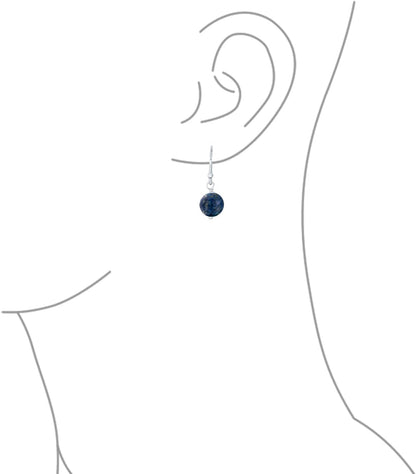 Simple Basic Gemstone round 8MM Bead Ball Drop Dangle Earrings for Women Teen Secure French Fish Hook Wire .925 Sterling Silver Birthstones More Colors