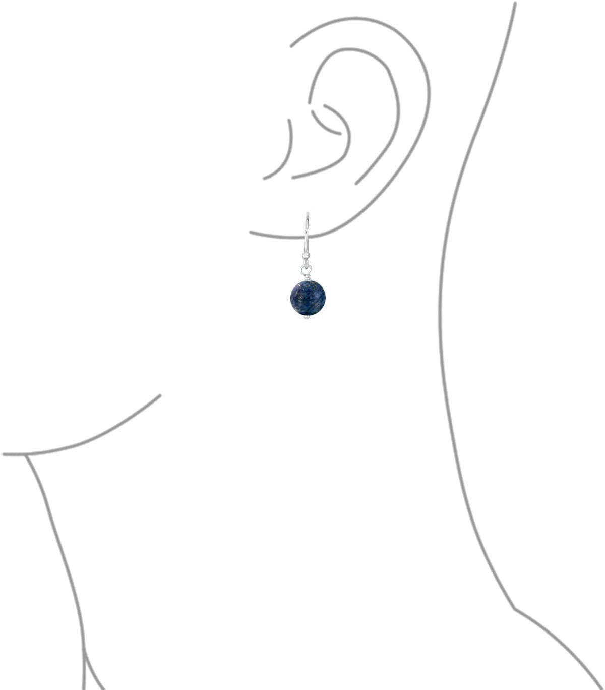 Simple Basic Gemstone round 8MM Bead Ball Drop Dangle Earrings for Women Teen Secure French Fish Hook Wire .925 Sterling Silver Birthstones More Colors