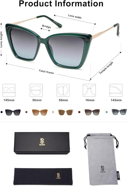Trendy Polarized Sunglasses for Women Retro Womens Oversized Square Cat Eye Sun Glasses UV Protection SJ2206