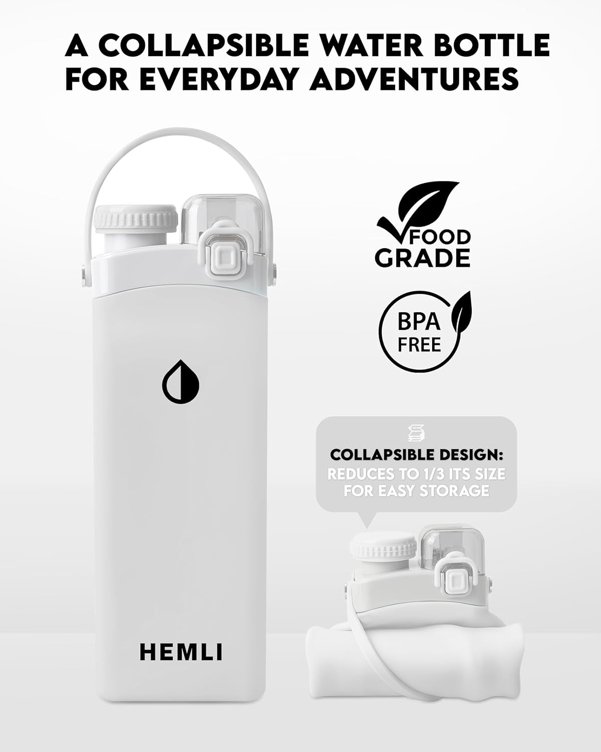 20 Oz Collapsible Silicone Water Bottle, Lightweight Portable Bottle for Hiking, Travel, Camping, Flat Water Bottle