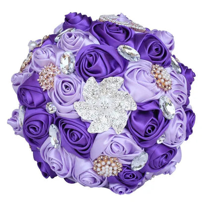 20CM Simulation Silk Rose Wedding Bouquet Diamond Pearl Brooch Bridal Bouquets Romantic Bridesmaid Holding Flowers