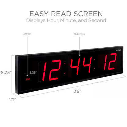 36 In. Large Digital Wall Clock, LED Digital Clock with Timer and Alarm, Red