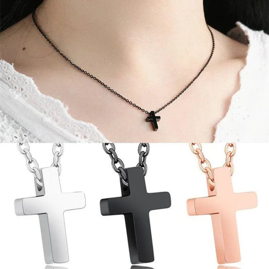 Simple Style Titanium Steel Silver / Black / Rose Gold Exquisite Tiny Cross Pendant Choker Necklaces New Elegant Charm Clavicle Chain Necklace For Women Girl Jewelry 45cm Chain