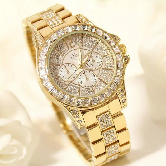 Lady Dress Watch Luxury Austrian Crystals Watch Rose Gold Shinning Diamond Rhinestone Fashion Bracelet Montre Femme