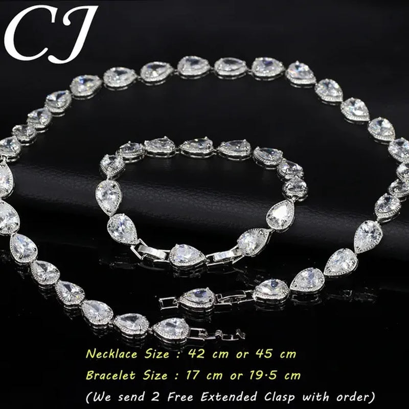 CANDICE Classic Zirconia Wedding Jewelry Sets For Bridal Luxury Teardrop CZ Stone White Gold Plated Party Chocker Necklace Earrings and Bracelet Set