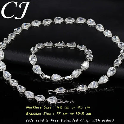 CANDICE Classic Zirconia Wedding Jewelry Sets For Bridal Luxury Teardrop CZ Stone White Gold Plated Party Chocker Necklace Earrings and Bracelet Set